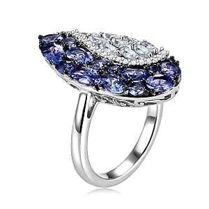 D'Joy Tanzanite and Moissanite 2.65 ctw Nature Luxe Leaf Ring in Rhodium Over Sterling Silver (Size 7.0)