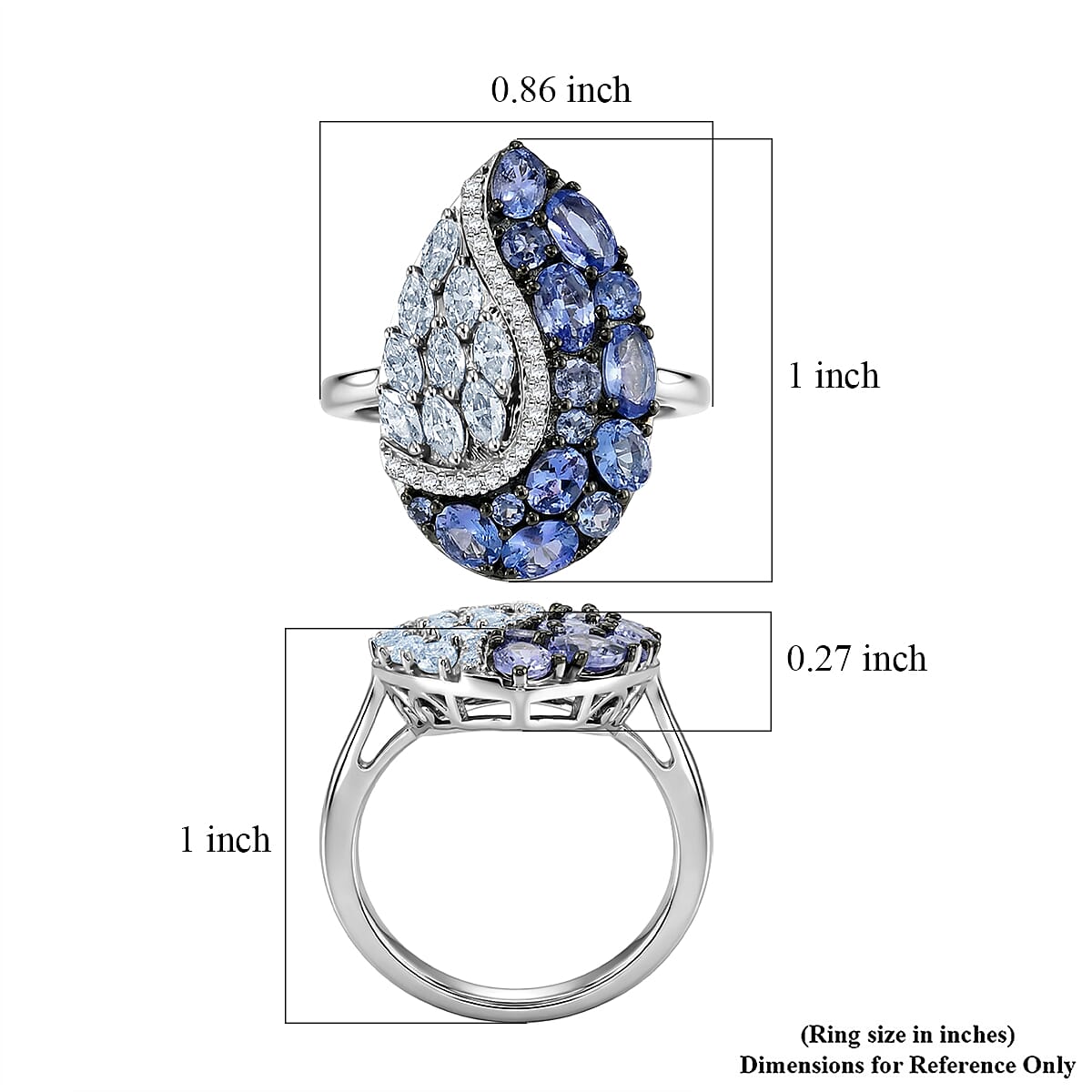 D'Joy Tanzanite and Moissanite 2.65 ctw Nature Luxe Leaf Ring in Rhodium Over Sterling Silver (Size 7.0) image number 5