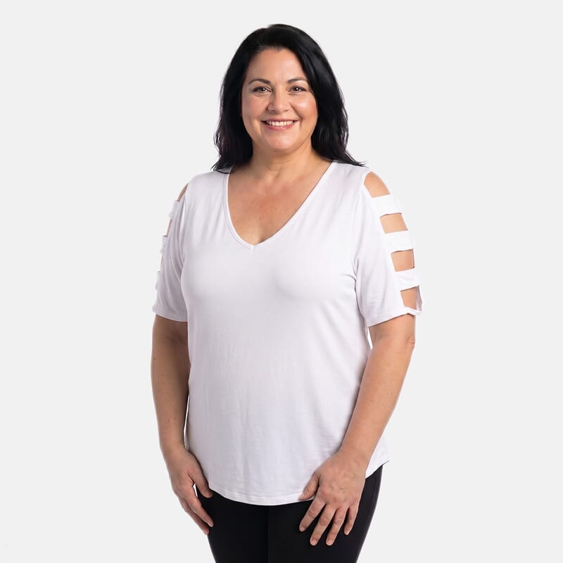 Absolute Angel White Open Strap Sleeve Tee- 2X