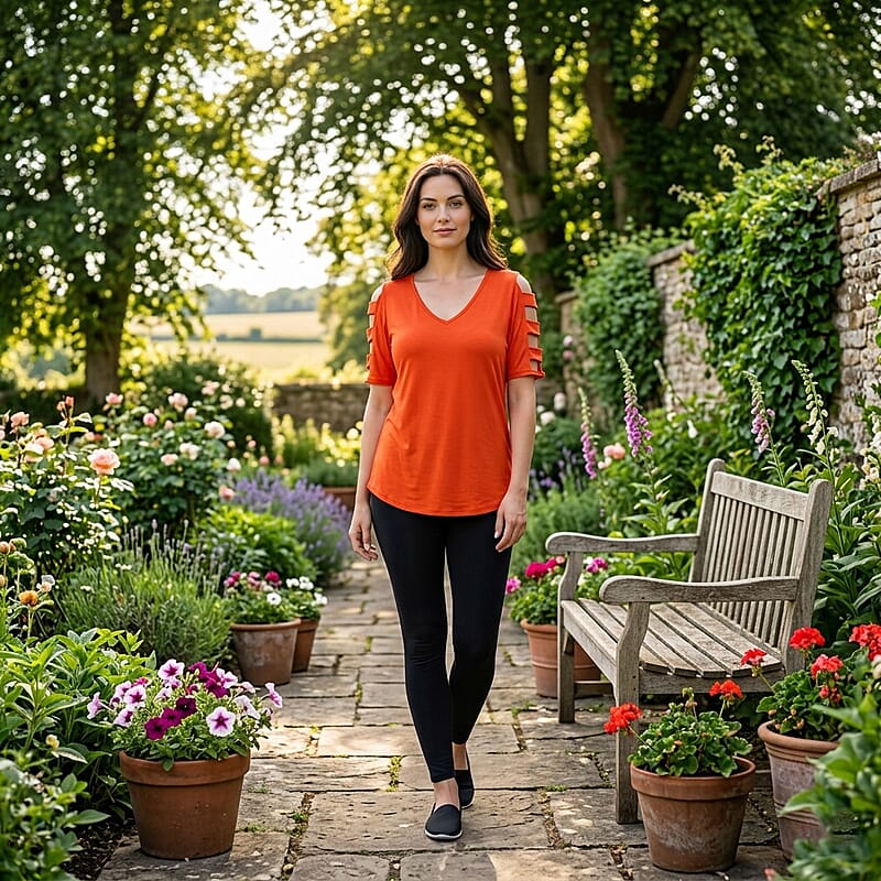 Absolute Angel Mandarin Red Open Strap Sleeve Tee- 1X