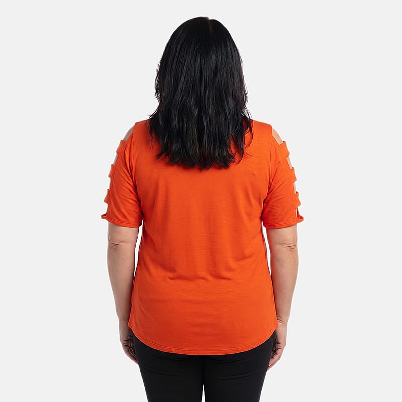 Absolute Angel Mandarin Red Open Strap Sleeve Tee- 1X