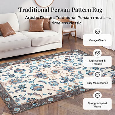 Livmore White & Teal Blue Pile Rug