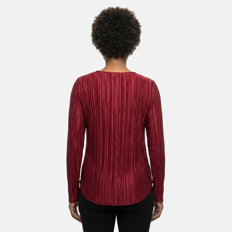 Absolute Angel Wine Crystal Pleat Satin Tunic L