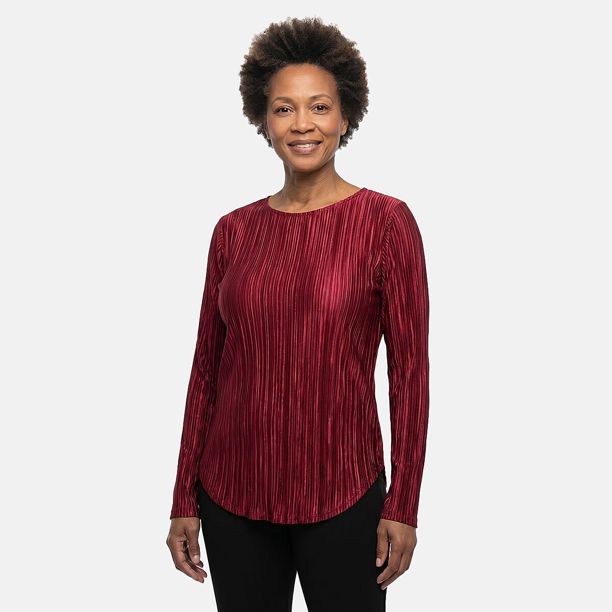 Absolute Angel Wine Crystal Pleat Satin Tunic 3X