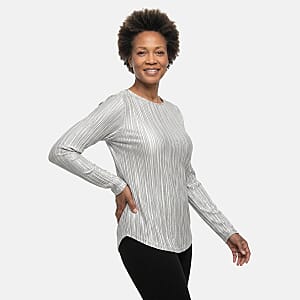Absolute Angel Silver Crystal Pleat Satin Tunic S