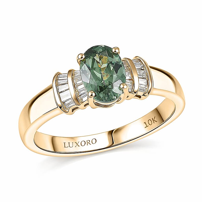 Luxoro AAA Ambanja Demantoid Garnet, Diamond I2 1.15 ctw Ring in 10K Yellow Gold (Size 6.5)