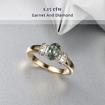 Luxoro AAA Ambanja Demantoid Garnet, Diamond I2 1.15 ctw Ring in 10K Yellow Gold (Size 6.5)