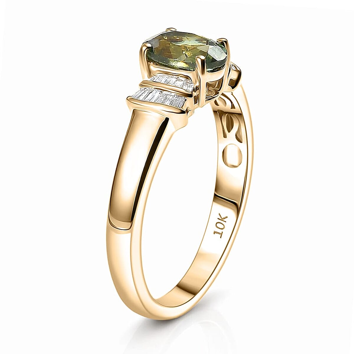 Luxoro AAA Ambanja Demantoid Garnet, Diamond I2 1.15 ctw Ring in 10K Yellow Gold (Size 6.5) image number 3