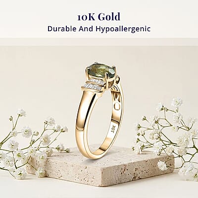Luxoro AAA Ambanja Demantoid Garnet, Diamond I2 1.15 ctw Ring in 10K Yellow Gold (Size 6.5)