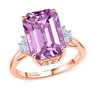 Premium Patroke Kunzite and Luxuriant Lab Grown Diamond E-F VS 10.70 ctw Majestic Rose Ring in 10K Rose Gold (Size 5.0)