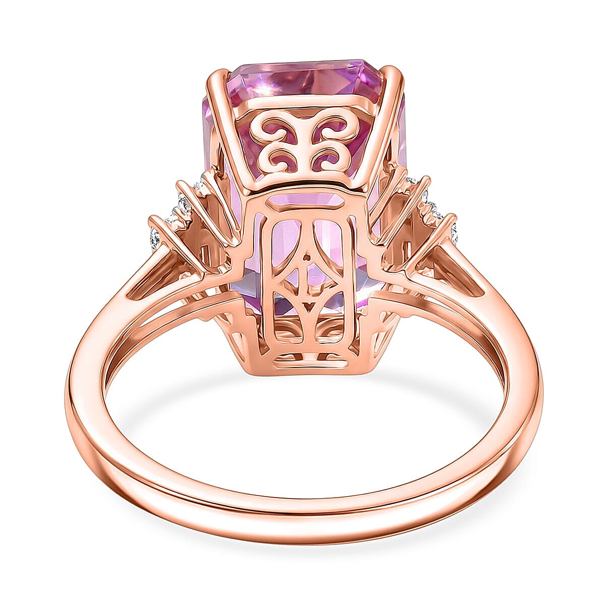 Premium Patroke Kunzite and Luxuriant Lab Grown Diamond E-F VS 10.70 ctw Majestic Rose Ring in 10K Rose Gold (Size 8.5) image number 4