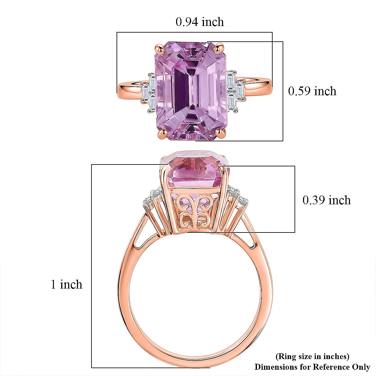 Premium Patroke Kunzite and Luxuriant Lab Grown Diamond E-F VS 10.70 ctw Majestic Rose Ring in 10K Rose Gold (Size 8.5) image number 5