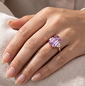 Premium Patroke Kunzite and Luxuriant Lab Grown Diamond E-F VS 10.70 ctw Majestic Rose Ring in 10K Rose Gold (Size 9.5)