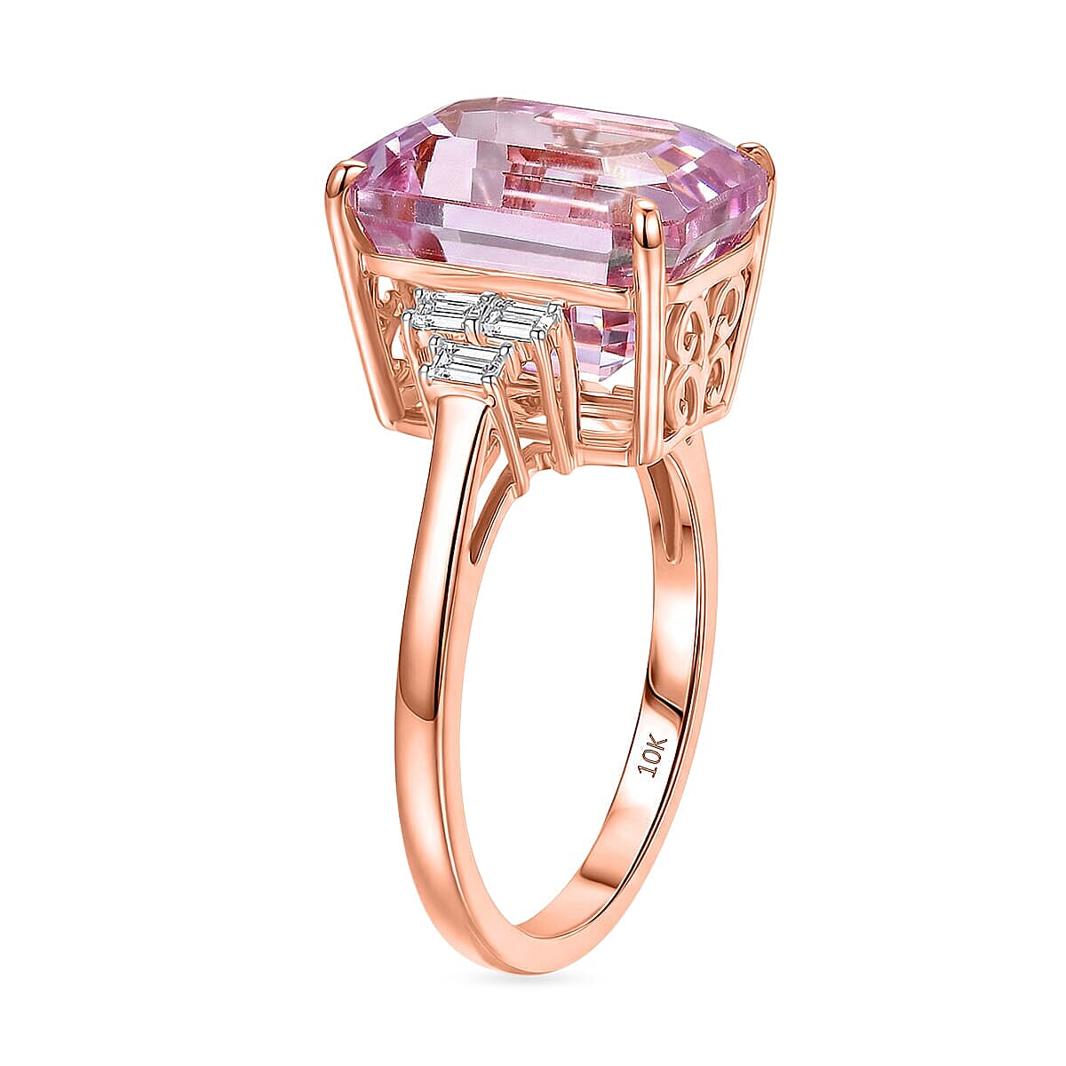 Premium Patroke Kunzite and Luxuriant Lab Grown Diamond E-F VS 10.70 ctw Majestic Rose Ring in 10K Rose Gold (Size 9.5) image number 3