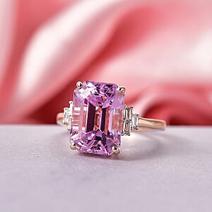 Premium Patroke Kunzite and Luxuriant Lab Grown Diamond E-F VS 10.70 ctw Majestic Rose Ring in 10K Rose Gold (Size 10.0)