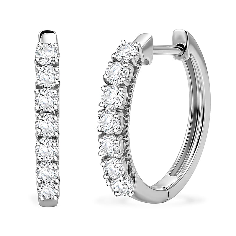 Luxuriant Lab Grown Diamond G-H SI 1.00 ctw Hoop Earrings in Rhodium Over Sterling Silver