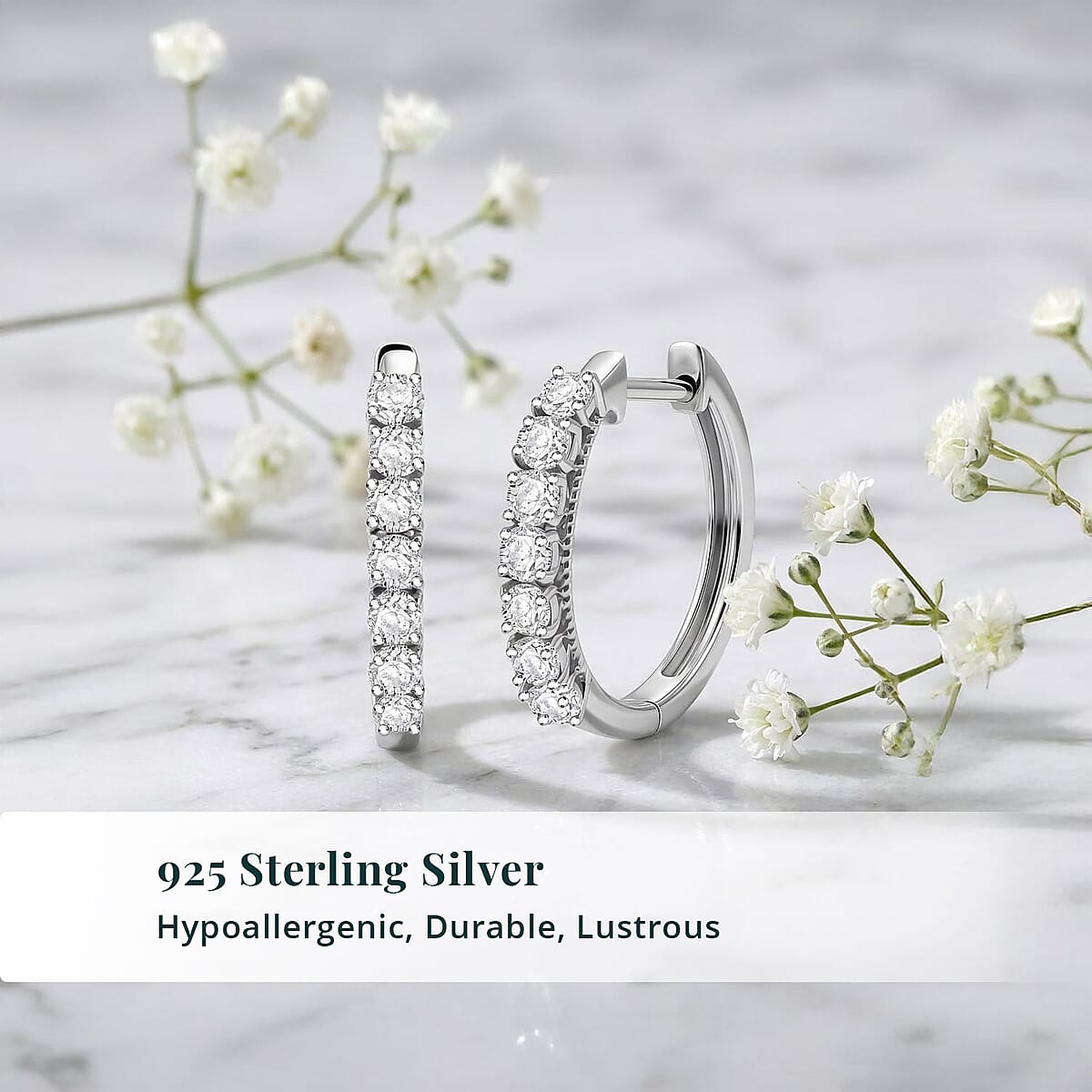 Luxuriant Lab Grown Diamond G-H SI 1.00 ctw Hoop Earrings in Rhodium Over Sterling Silver image number 4