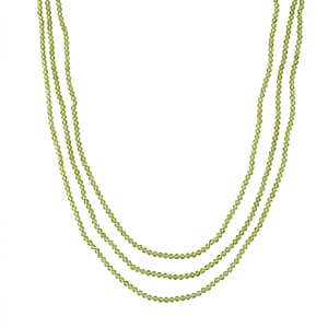 D'Joy Peridot 110.00 ctw Beaded 3 Row Necklace in Rhodium Over Sterling Silver (18-20-22 Inches)