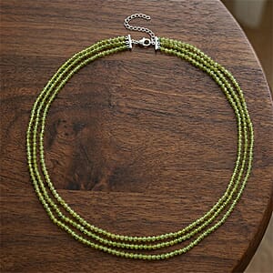 D'Joy Peridot 110.00 ctw Beaded 3 Row Necklace in Rhodium Over Sterling Silver (18-20-22 Inches)