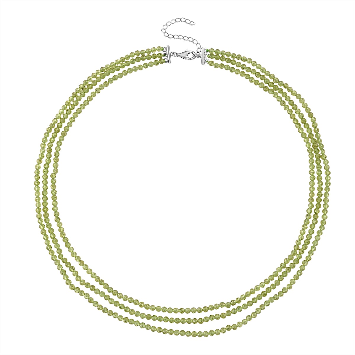 D'Joy Peridot 110.00 ctw Beaded 3 Row Necklace in Rhodium Over Sterling Silver (18-20-22 Inches) image number 3