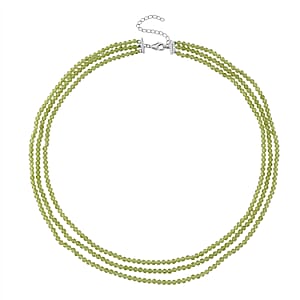 D'Joy Peridot 110.00 ctw Beaded 3 Row Necklace in Rhodium Over Sterling Silver (18-20-22 Inches)