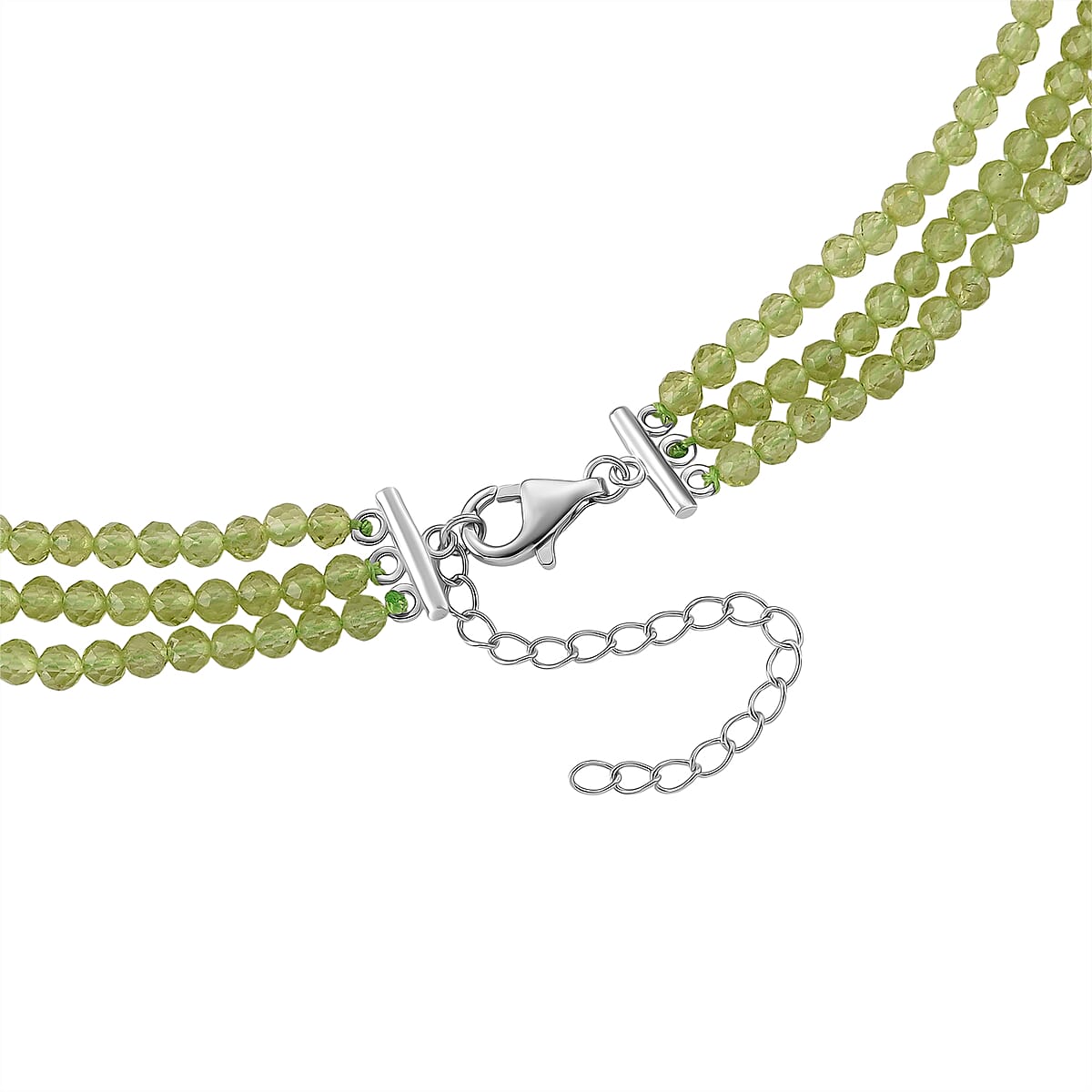 D'Joy Peridot 110.00 ctw Beaded 3 Row Necklace in Rhodium Over Sterling Silver (18-20-22 Inches) image number 4