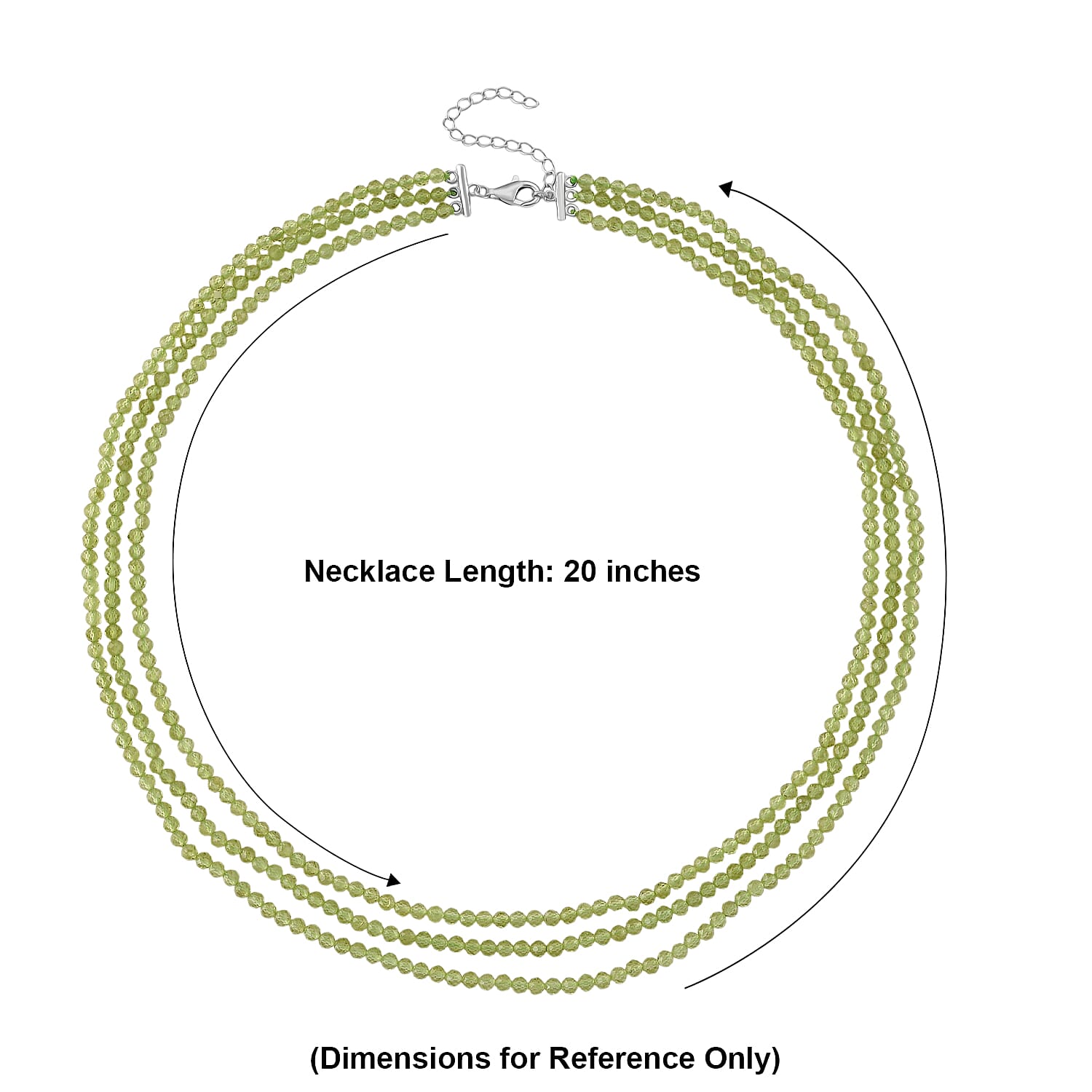 D'Joy Peridot 110.00 ctw Beaded 3 Row Necklace in Rhodium Over Sterling Silver (18-20-22 Inches)