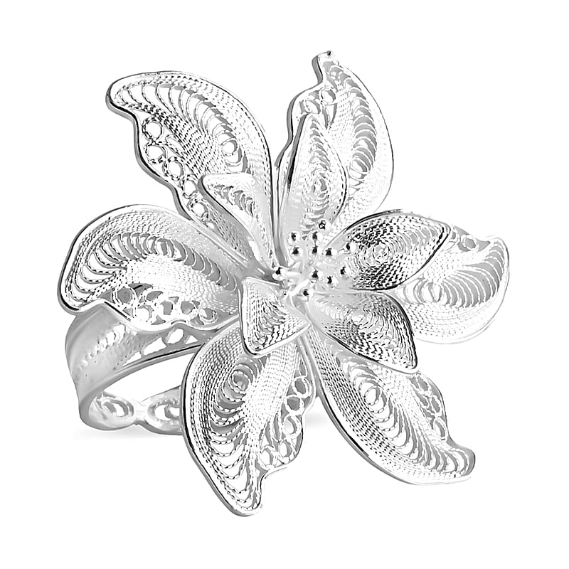 Artistry Tarakashi Collection Floral Ring in Sterling Silver (Size 5.0) 7.60 Grams