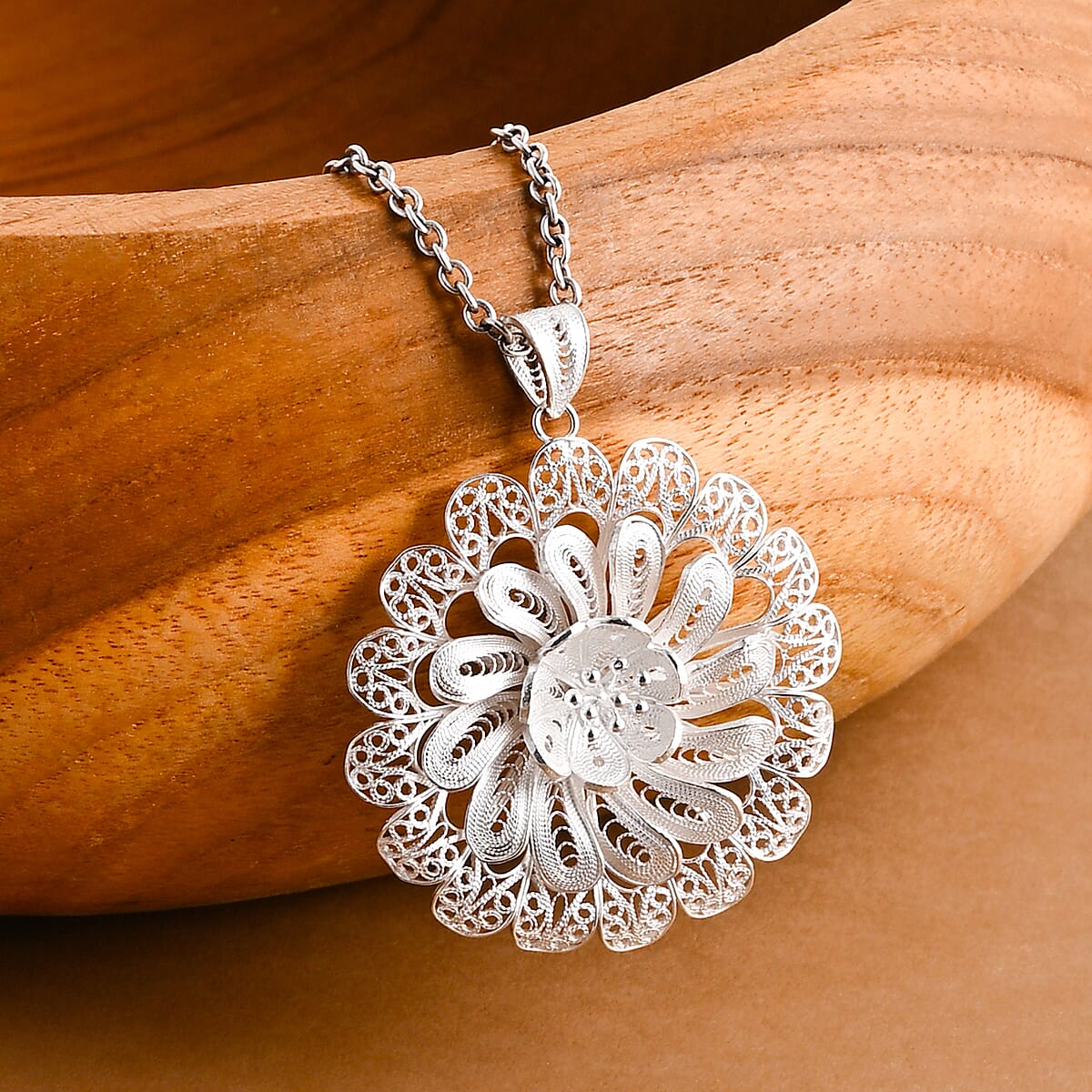 Artistry Tarakashi Collection Floral Pendant without Chain in Sterling Silver 7.85 Grams image number 1