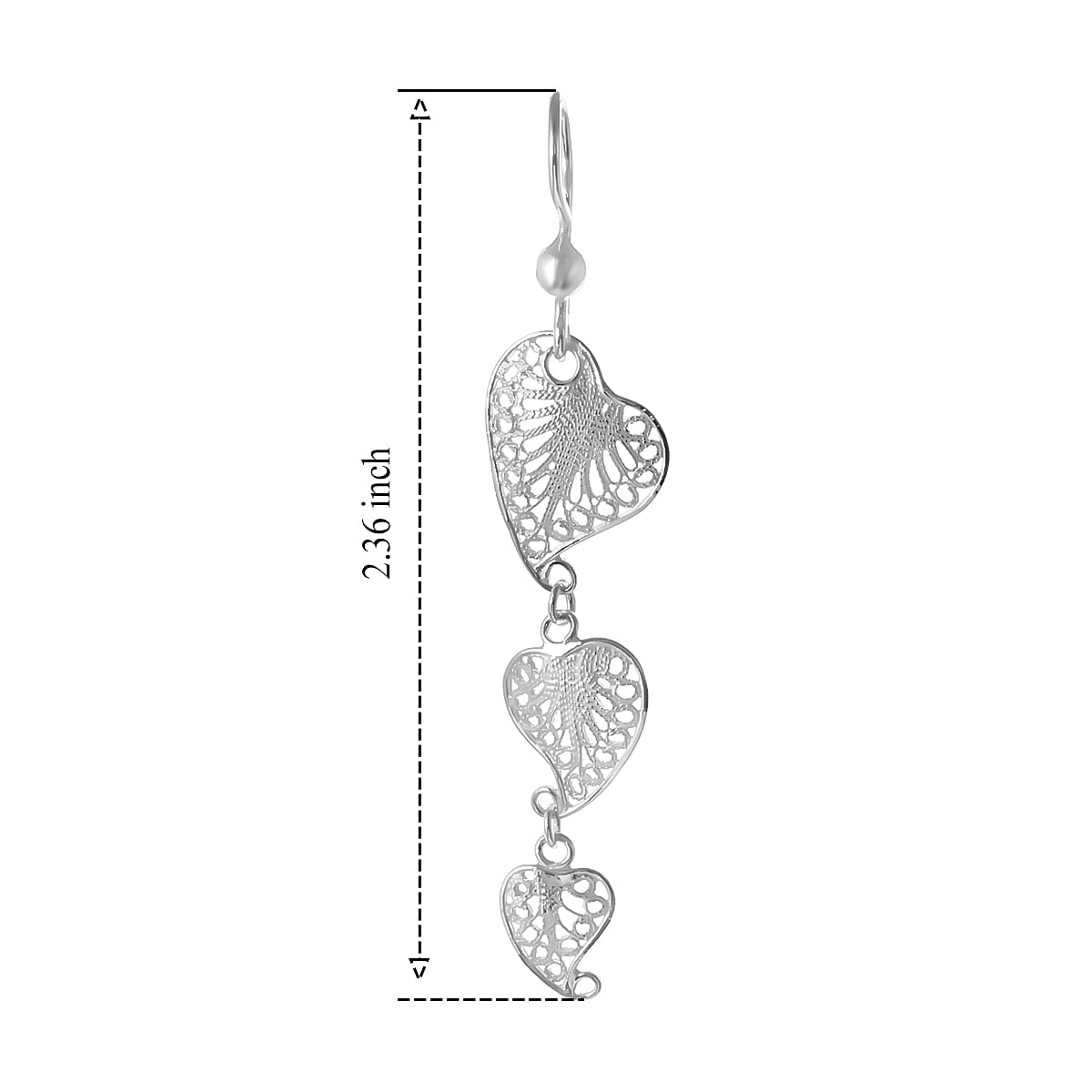 Filigree Triple Heart Dangle Earrings in Sterling Silver 3.15 Grams