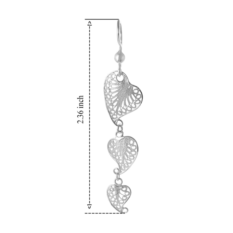 Filigree Triple Heart Dangle Earrings in Sterling Silver 3.15 Grams