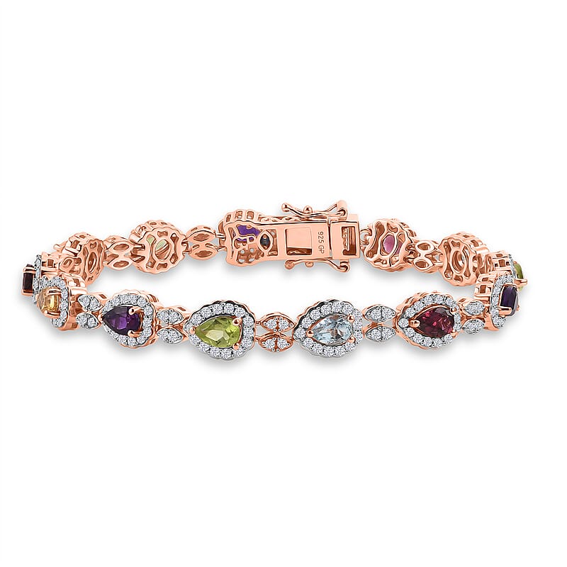 GP Italian Garden Collection Multi Gemstone 9.10 ctw Bracelet in 18K Vermeil Rose Gold Over Sterling Silver (7.25 In)