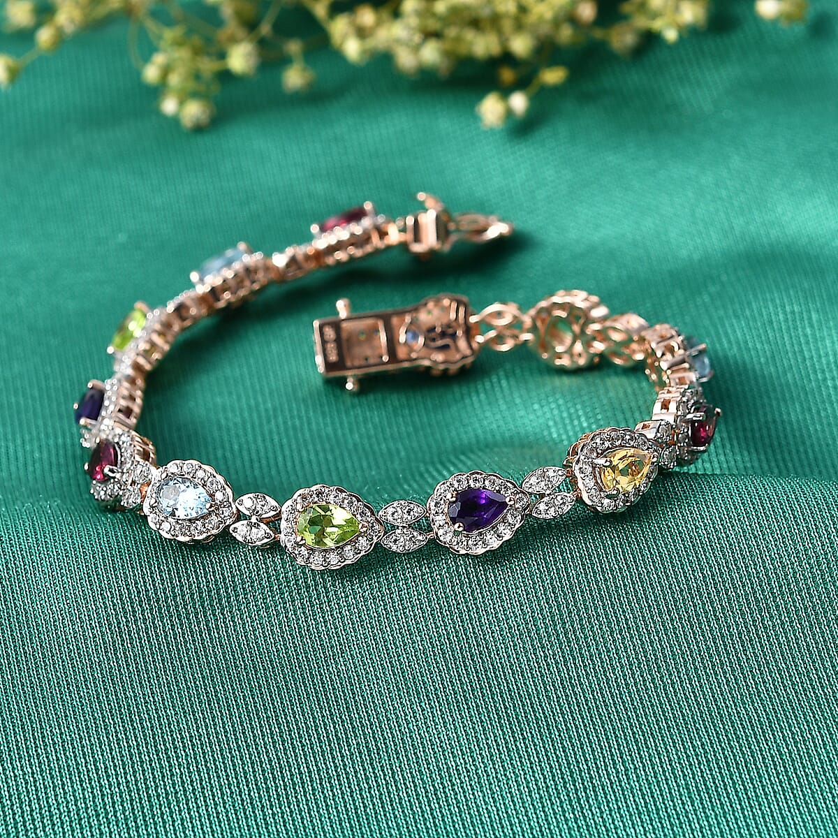 GP Multi Gemstone 9.10 ctw Bracelet in 18K Vermeil Rose Gold Over Sterling Silver (7.25 In) image number 1