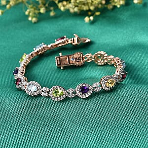 GP Multi Gemstone 9.10 ctw Bracelet in 18K Vermeil Rose Gold Over Sterling Silver (7.25 In)