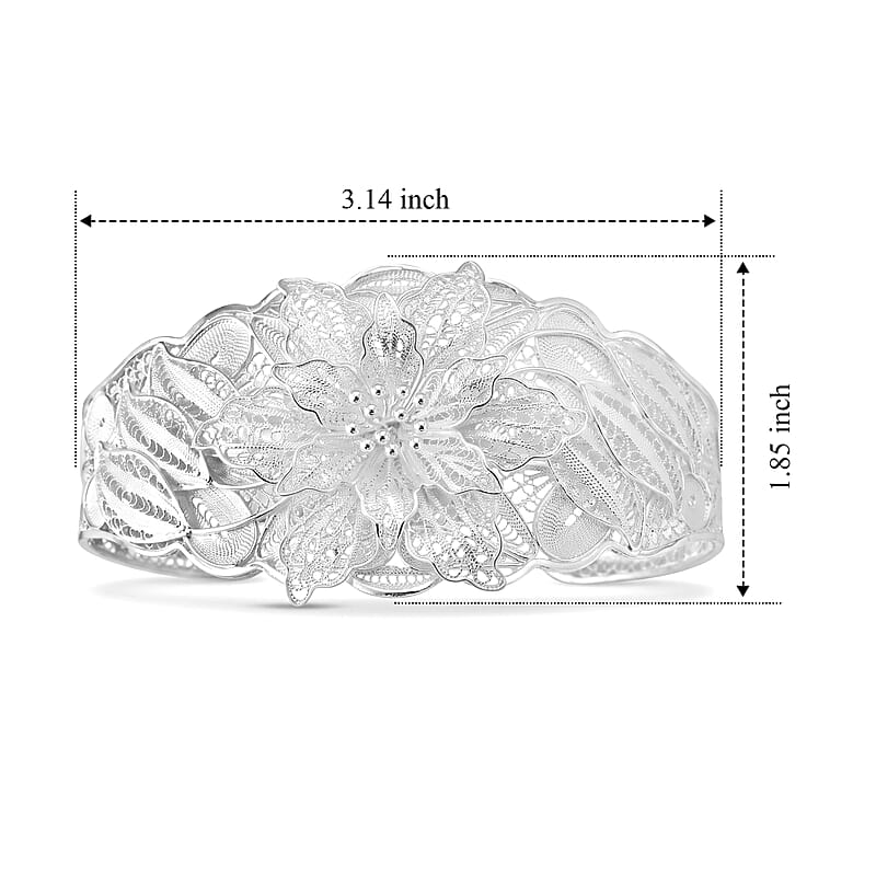 Floral Bangle Bracelet in Sterling Silver (7.25 In) 26.50 Grams