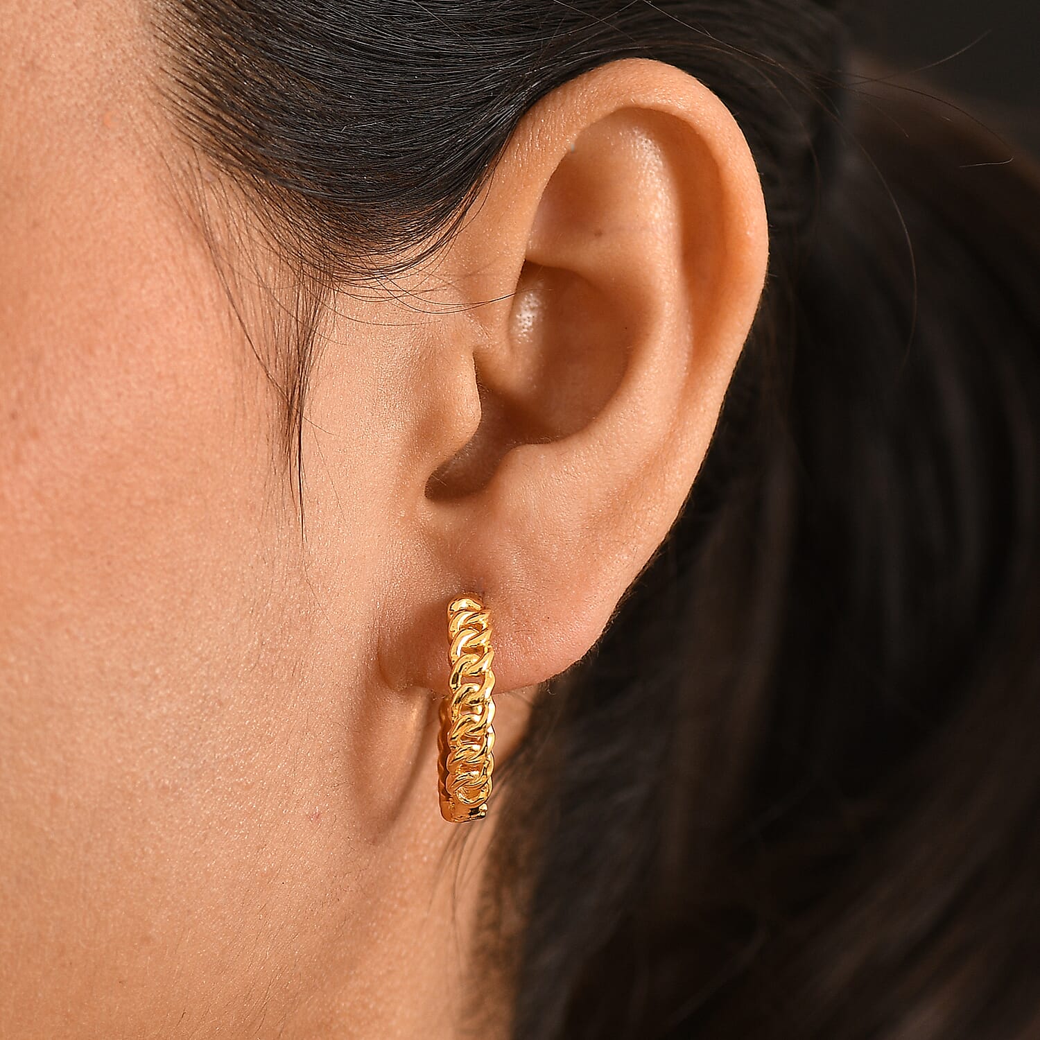 EverTrue Bronzella Collection Miami Cuban Link Hoop Earrings 18K YG Plated Bronze