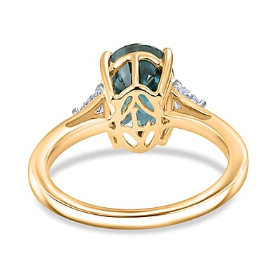 AAA Cambodian Blue Zircon and Luxuriant Lab Grown Diamond E-F VS 4.75 ctw Midnight Ocean Radiance Ring in 10K Yellow Gold (Size 6.0)