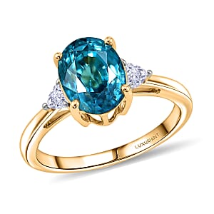 AAA Cambodian Blue Zircon and Luxuriant Lab Grown Diamond E-F VS 4.75 ctw Midnight Ocean Radiance Ring in 10K Yellow Gold (Size 7.0)