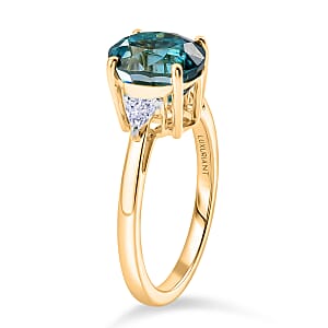 AAA Cambodian Blue Zircon and Luxuriant Lab Grown Diamond E-F VS 4.75 ctw Midnight Ocean Radiance Ring in 10K Yellow Gold (Size 7.0)