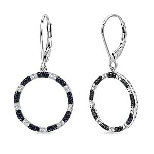 D'Joy Natural Black and White Diamond 0.25 ctw Circle Earrings in Rhodium Over Sterling Silver