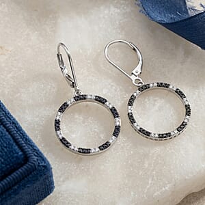 D'Joy Natural Black and White Diamond 0.25 ctw Circle Earrings in Rhodium Over Sterling Silver