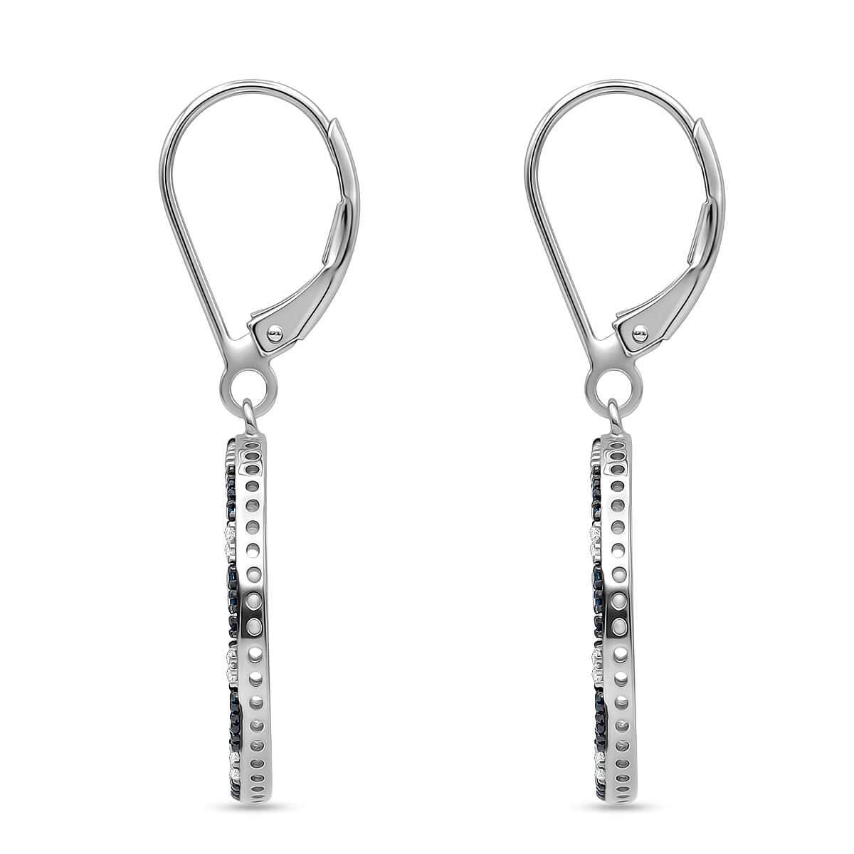 D'Joy Natural Black and White Diamond 0.25 ctw Circle Earrings in Rhodium Over Sterling Silver image number 3
