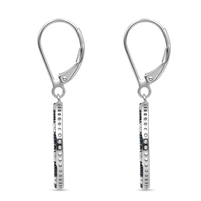D'Joy Natural Black and White Diamond 0.25 ctw Circle Earrings in Rhodium Over Sterling Silver