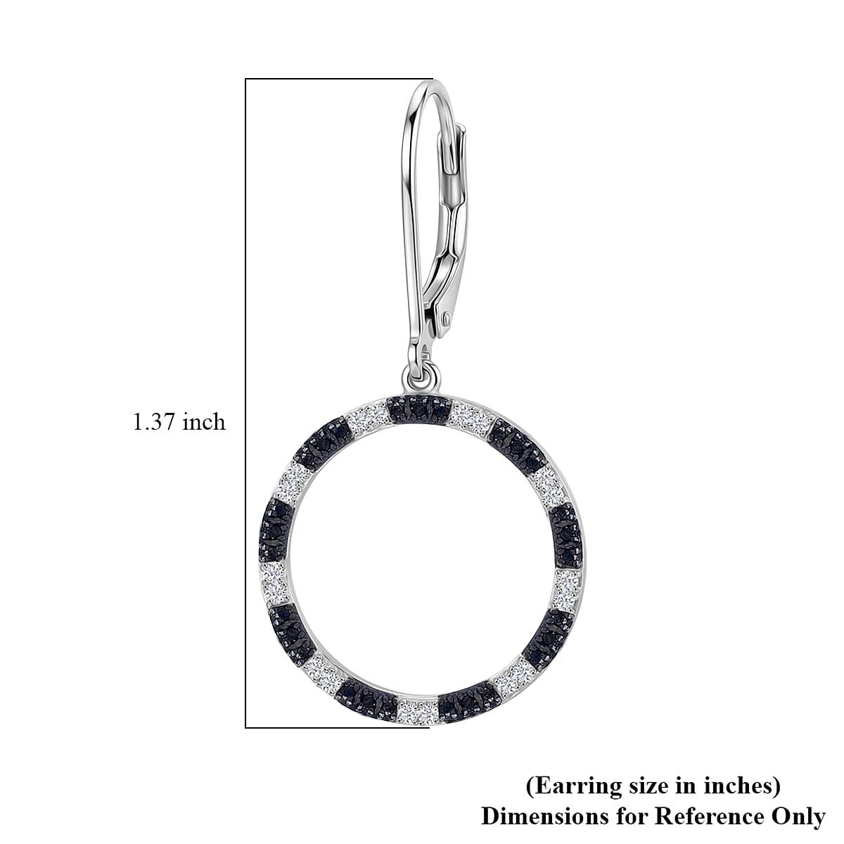 D'Joy Natural Black and White Diamond 0.25 ctw Circle Earrings in Rhodium Over Sterling Silver image number 4