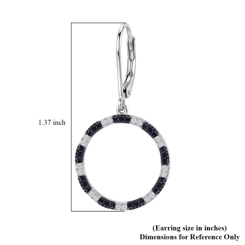 D'Joy Natural Black and White Diamond 0.25 ctw Circle Earrings in Rhodium Over Sterling Silver