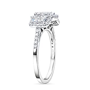 D'Joy Diamond 0.33 ctw Multi-row Cluster Ring in Rhodium Over Sterling Silver (Size 10.0)
