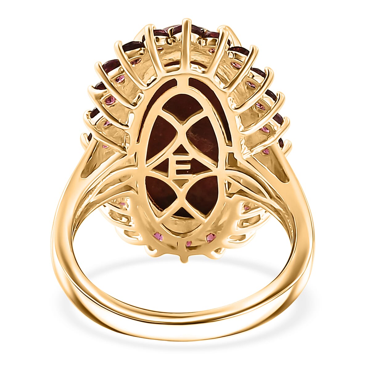 EverTrue Premium Norwegian Thulite and Orissa Rhodolite Garnet 13.20 ctw Blooming Rose Elegance Ring in 18K Yellow Gold Plated (Size 11.0)