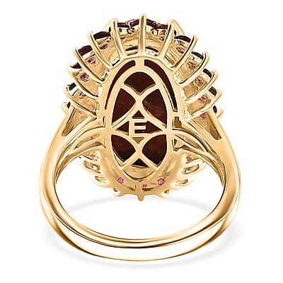 EverTrue Premium Norwegian Thulite and Orissa Rhodolite Garnet 13.20 ctw Blooming Rose Elegance Ring in 18K Yellow Gold Plated (Size 11.0)