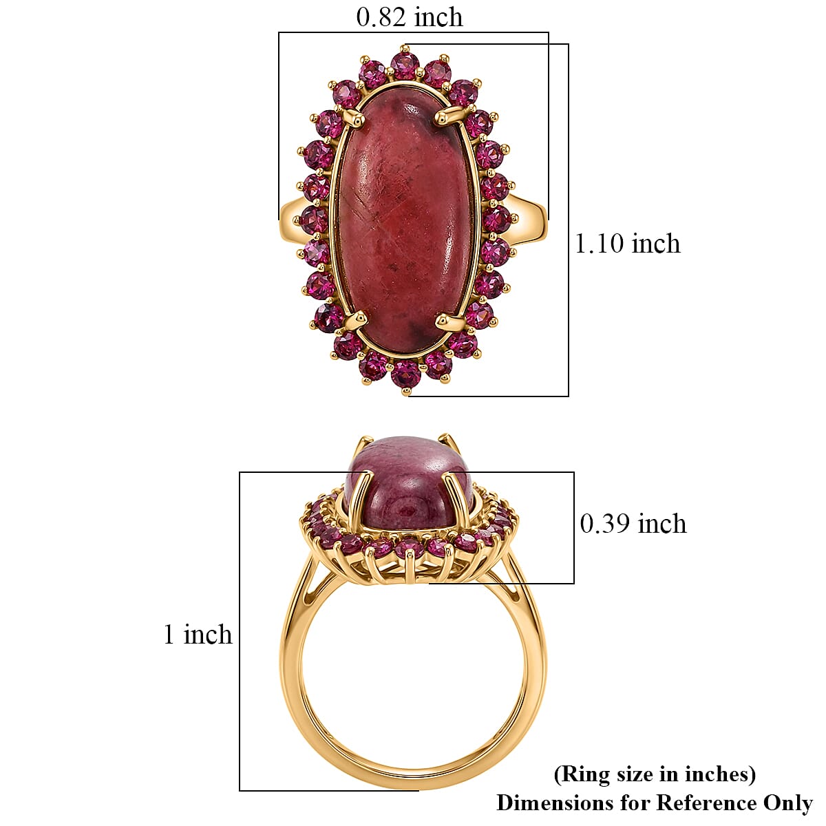 EverTrue Premium Norwegian Thulite and Orissa Rhodolite Garnet 13.20 ctw Blooming Rose Elegance Ring in 18K Yellow Gold Plated (Size 11.0)