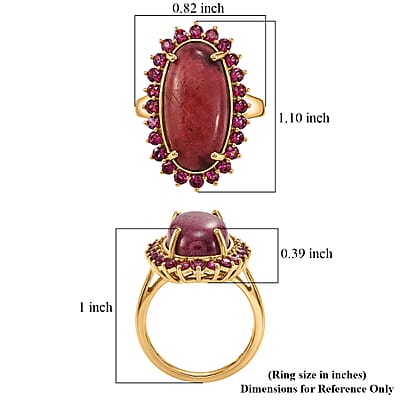 EverTrue Premium Norwegian Thulite and Orissa Rhodolite Garnet 13.20 ctw Blooming Rose Elegance Ring in 18K Yellow Gold Plated (Size 11.0)